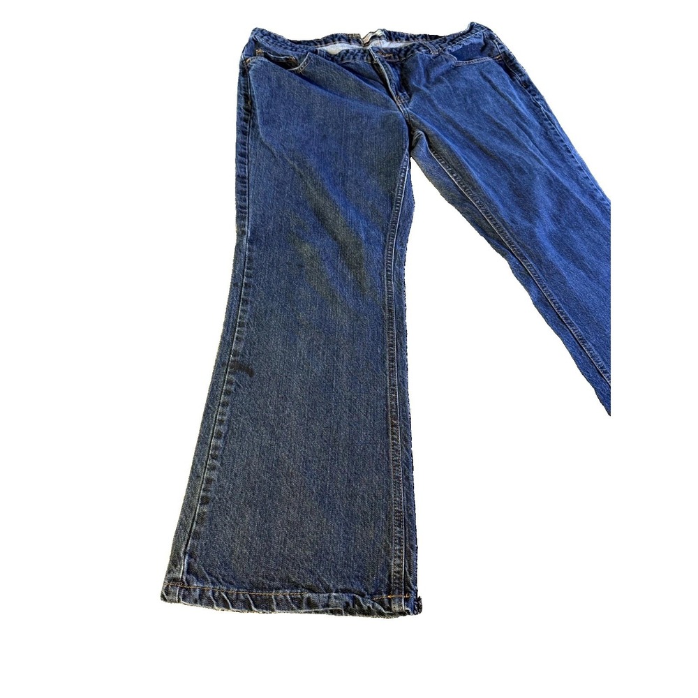 Dickies Bootcut Jeans Womens 14x28 Blue Denim Logo Cotton Relaxed Fit Dark Wash - Picture 8 of 15